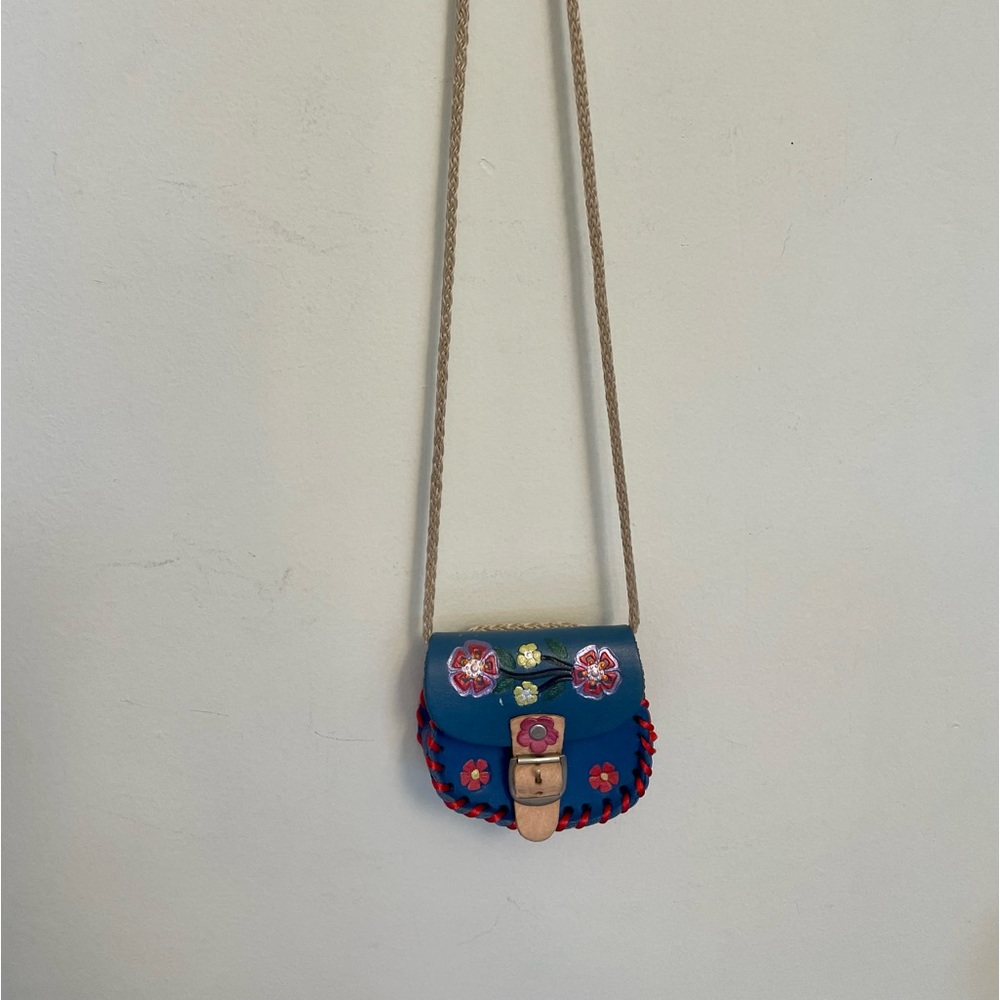 Hand Made Mini Blue Leather Shoulder Bag Mexico NWT